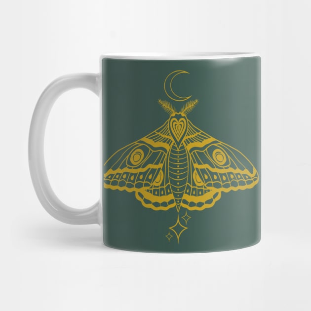 Witchy Cute Celestial Moth - Gold and Green by Velvet Earth